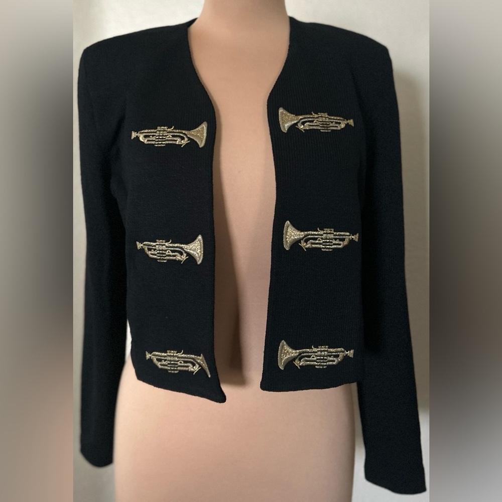 St. John Collection Black Blazer with Gold Embroidery